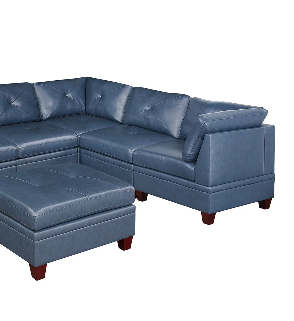 Ink Blue Top Grain Leather 7pc L-Sectional Sofa P66872