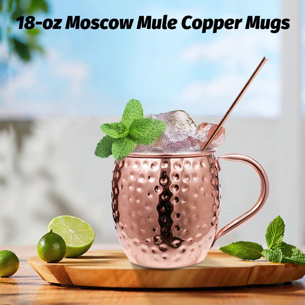 Copper Mugs Set, 18 Stainless Steel Drinking Cup, 4 Cocktail Copper Straws P632