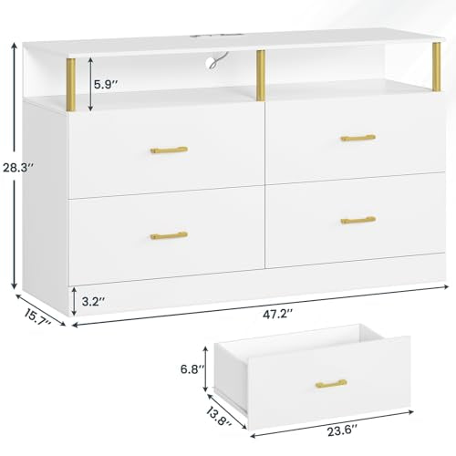 White 4 Drawer Wood Dresser W923425