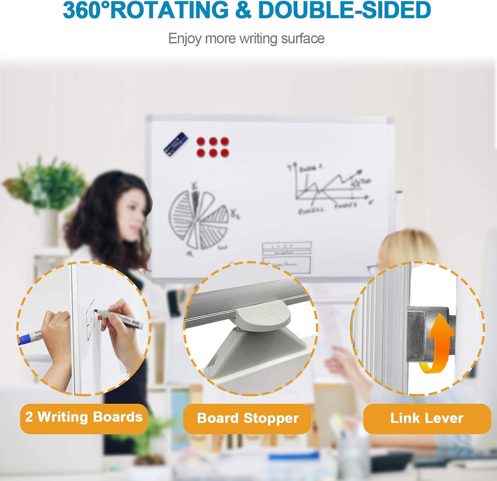 36x48 Double Sided Magnetic Dry Erase Board on Wheels with Stand D3701