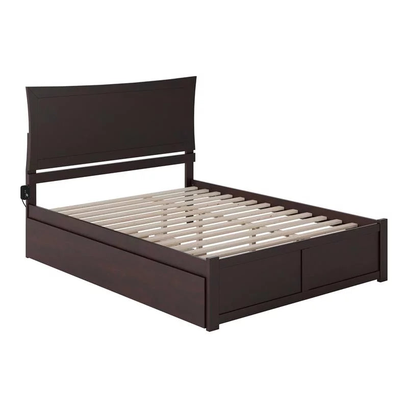 Wood Queen Bed with Footboard/Trundle in Espresso A334693