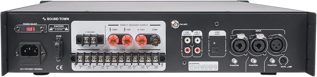 360W 6-Zone 70V/100V Commercial Power Amplifier with Bluetooth, Optical, Phantom Power R558042