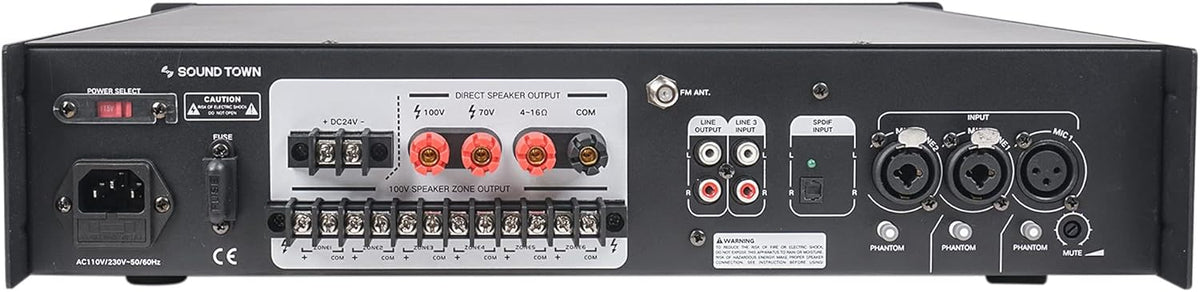 360W 6-Zone 70V/100V Commercial Power Amplifier with Bluetooth, Optical, Phantom Power R558042