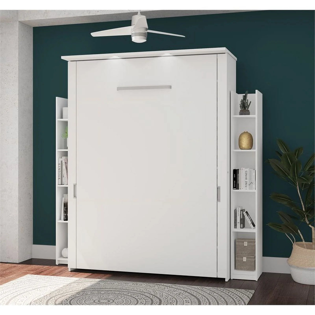 White Queen Murphy Bed with 2 Storage Units A165052