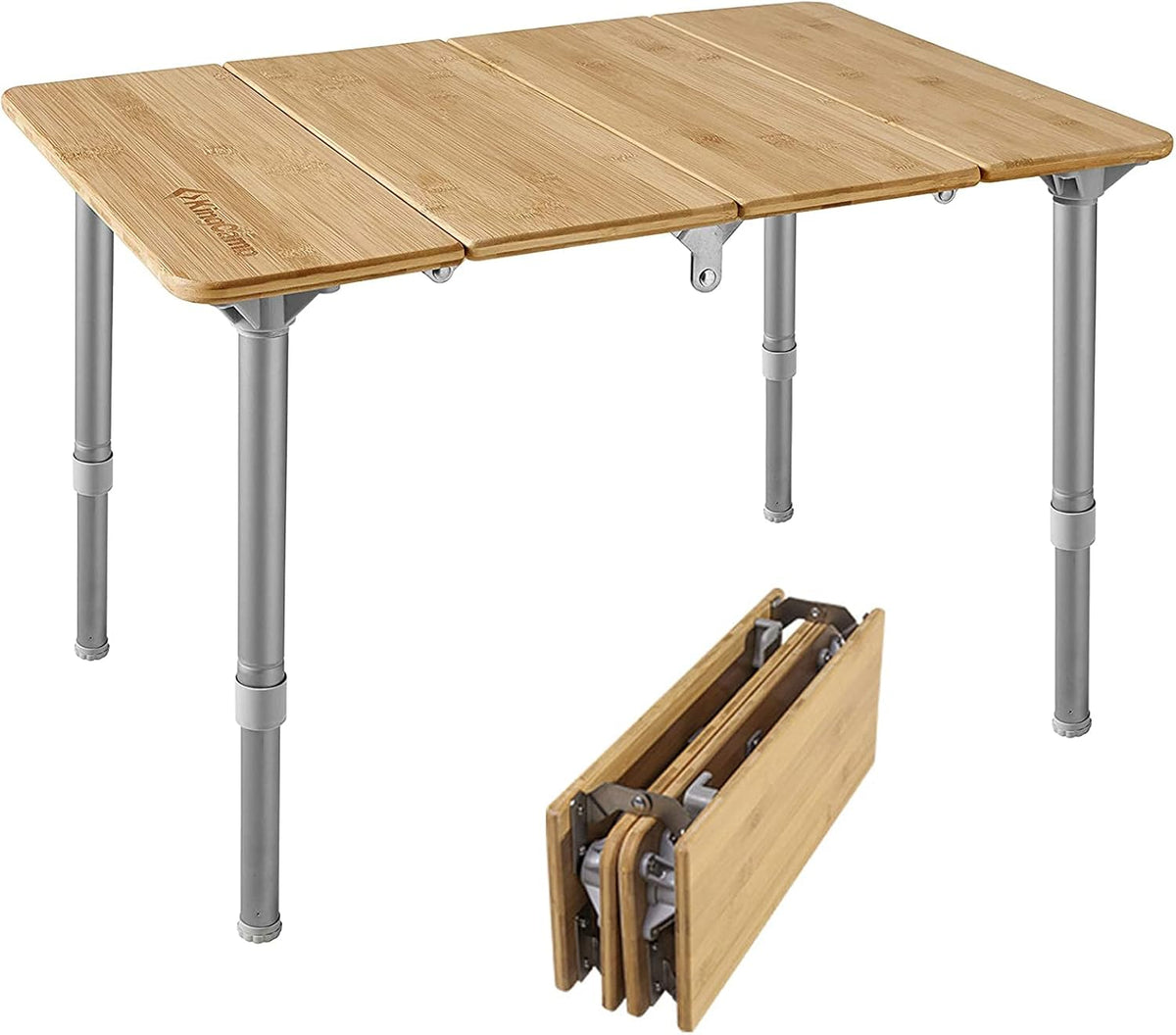 Bamboo Folding Camping Table with Adjustable Height Aluminum Legs O1281