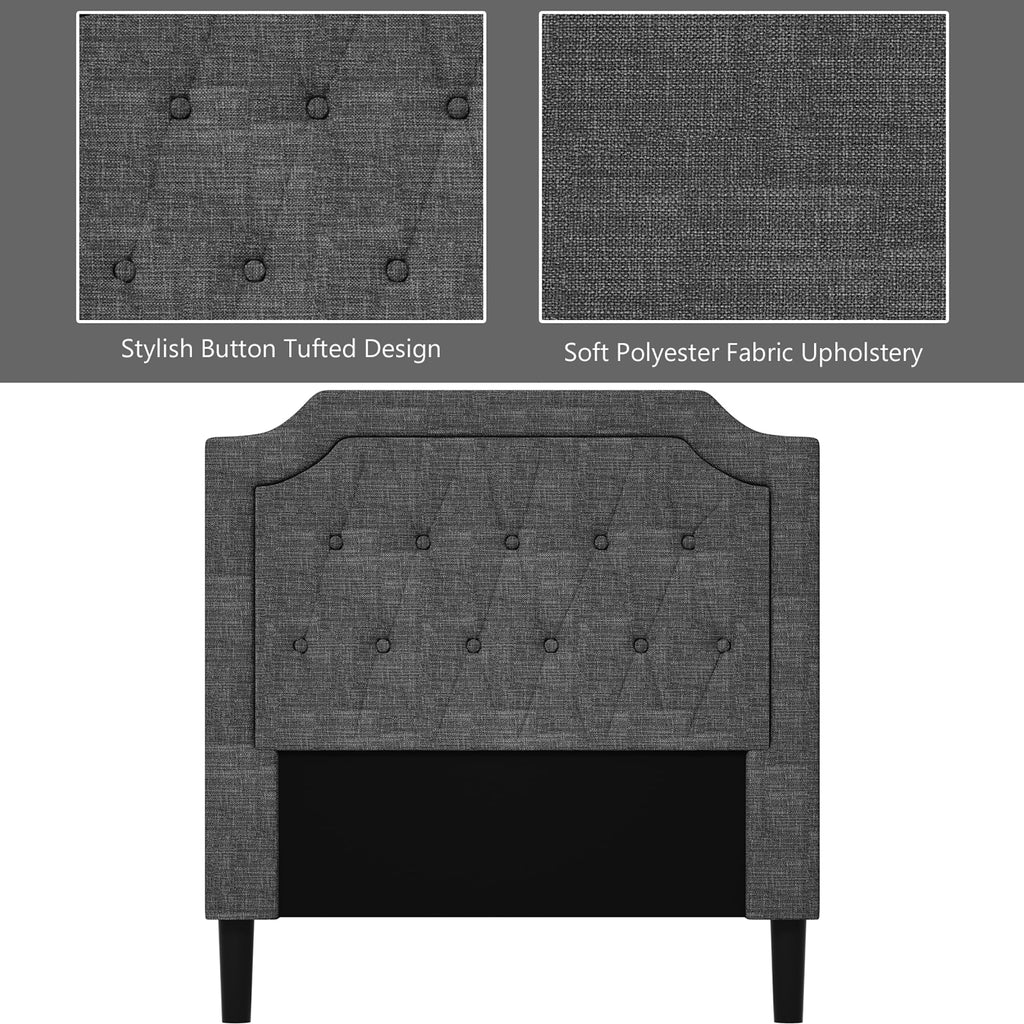 Twin Upholstered Platform Bed Frame with Linen Headboard, Grey K867935