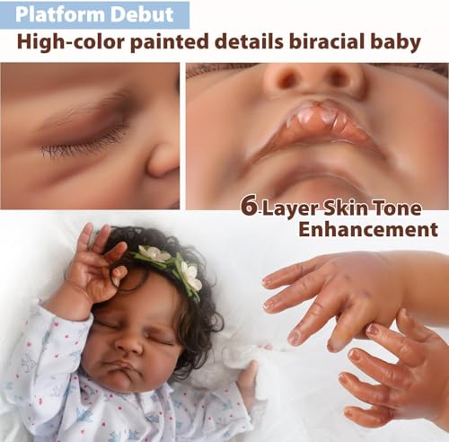 Black 20-Inch Sleeping Newborn Baby Dolls with Weighted Cloth Body and Curly Hair F79115