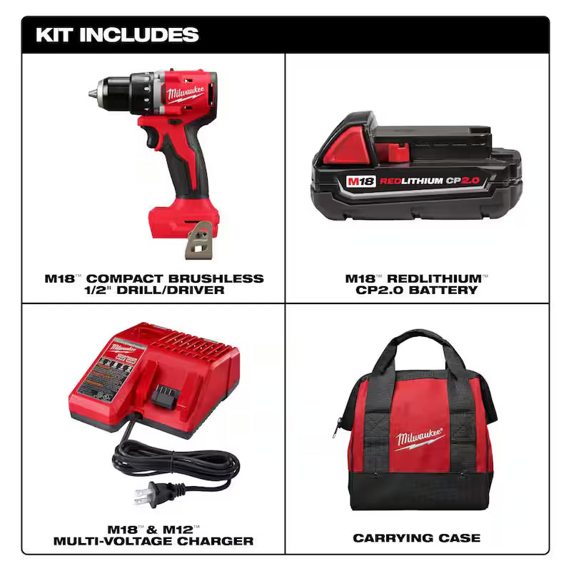 18V Brushless Cordless 1/2 in. Compact Drill/Driver with 2.0 Ah Battery S6601