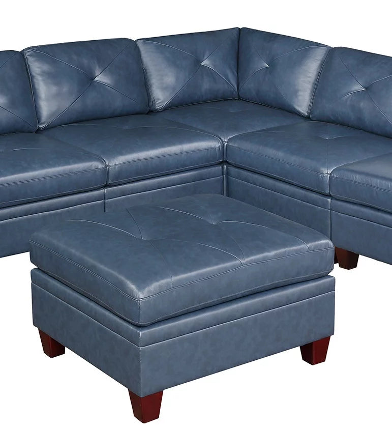 Ink Blue Top Grain Leather 7pc L-Sectional Sofa P66872