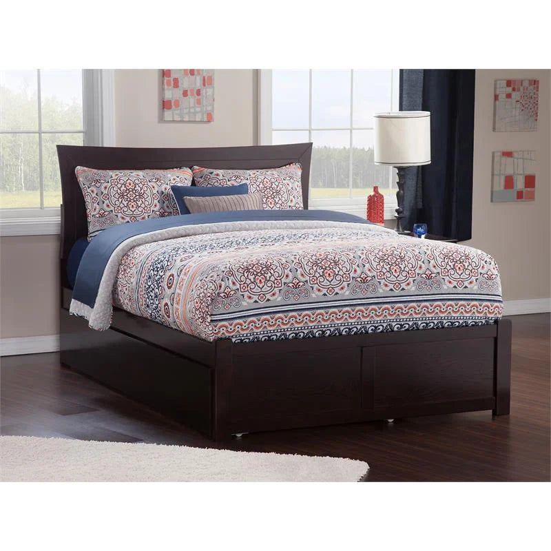 Wood Queen Bed with Footboard/Trundle in Espresso A334693