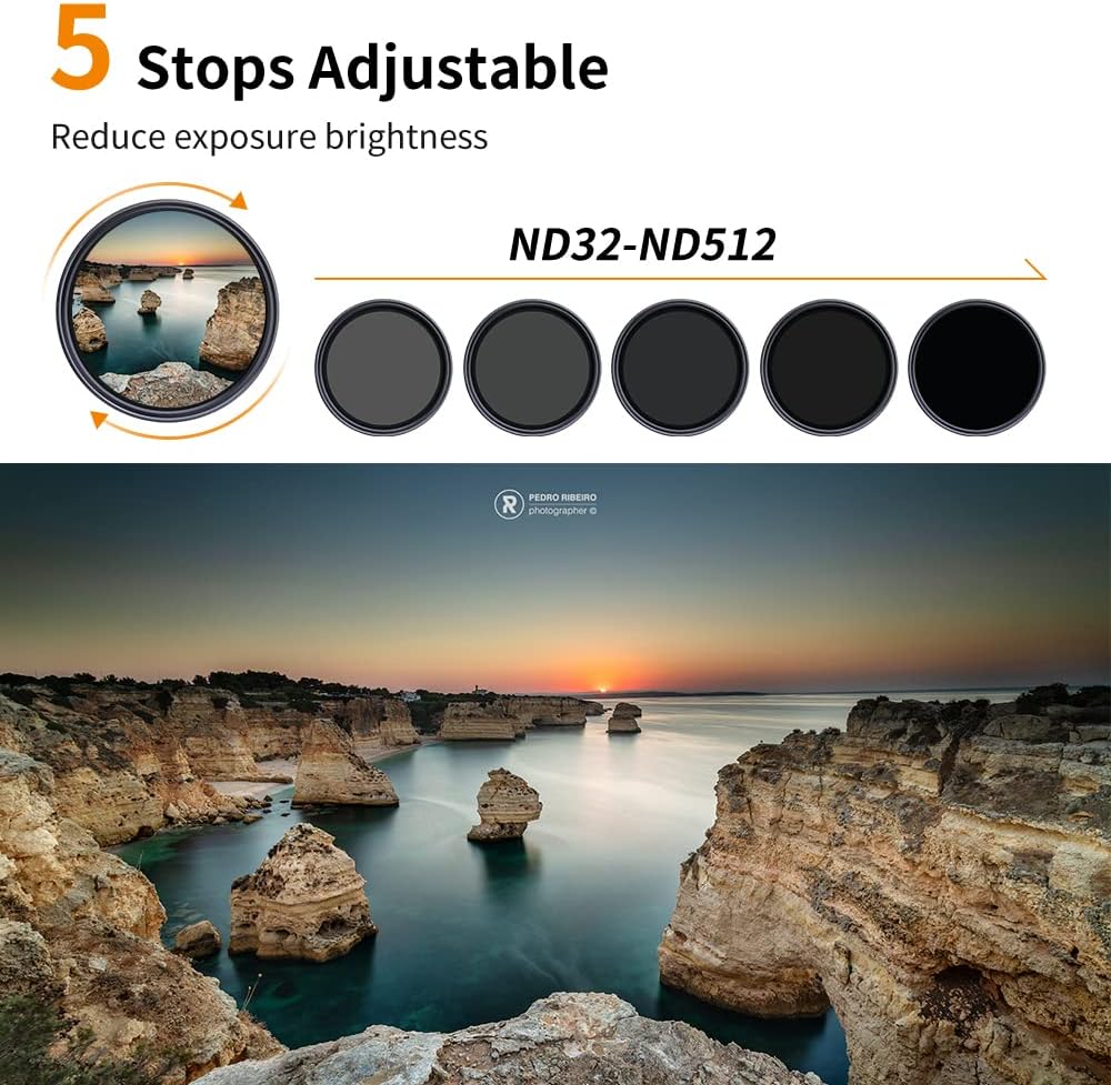67mm Variable ND Filter ND32-ND512 (5-9 Stops) HD Neutral Density Lens Filter with 28 Multi-Layer Coatings, Pack of 2 L13964