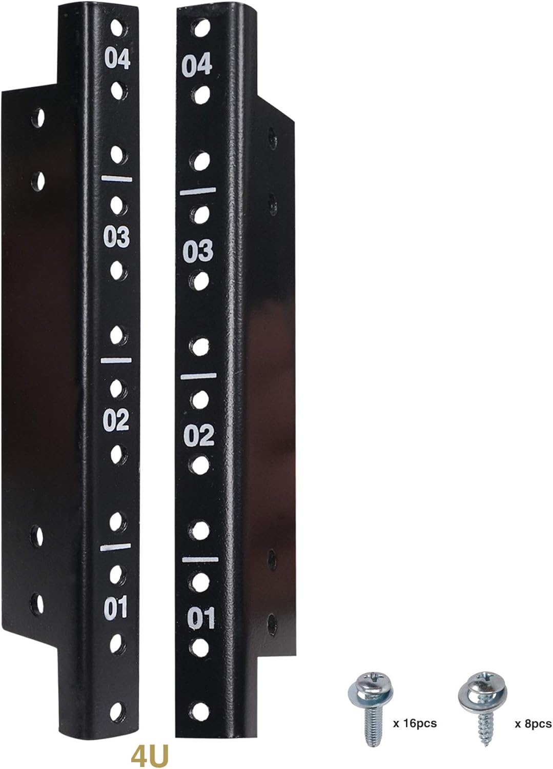 2-pack 20U Steel Rack Rails with Black Powder Coated Finish and Screws U18051