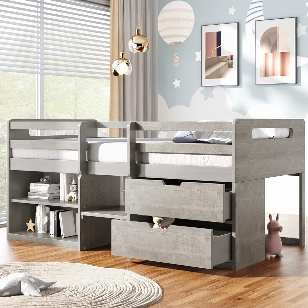Twin Loft Bed with Desk and Cabinet A906