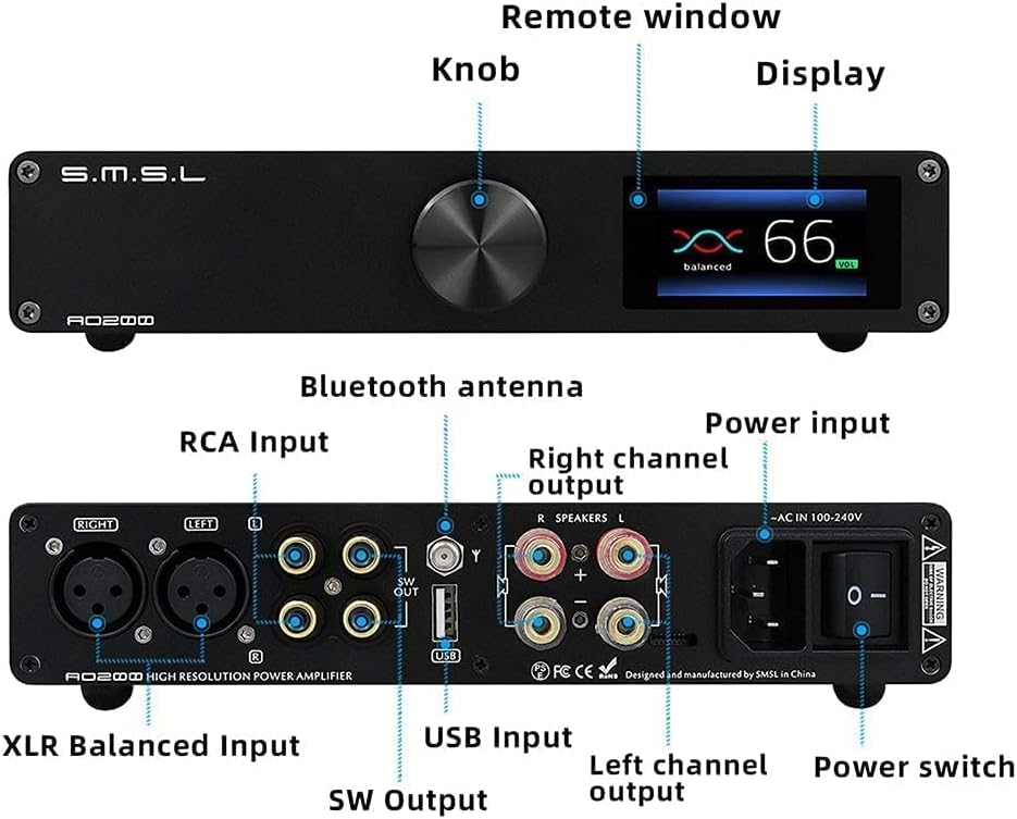 Digital Power Amplifier 150W×150W 2 Channel Desktop Amp with Remote Control E64977