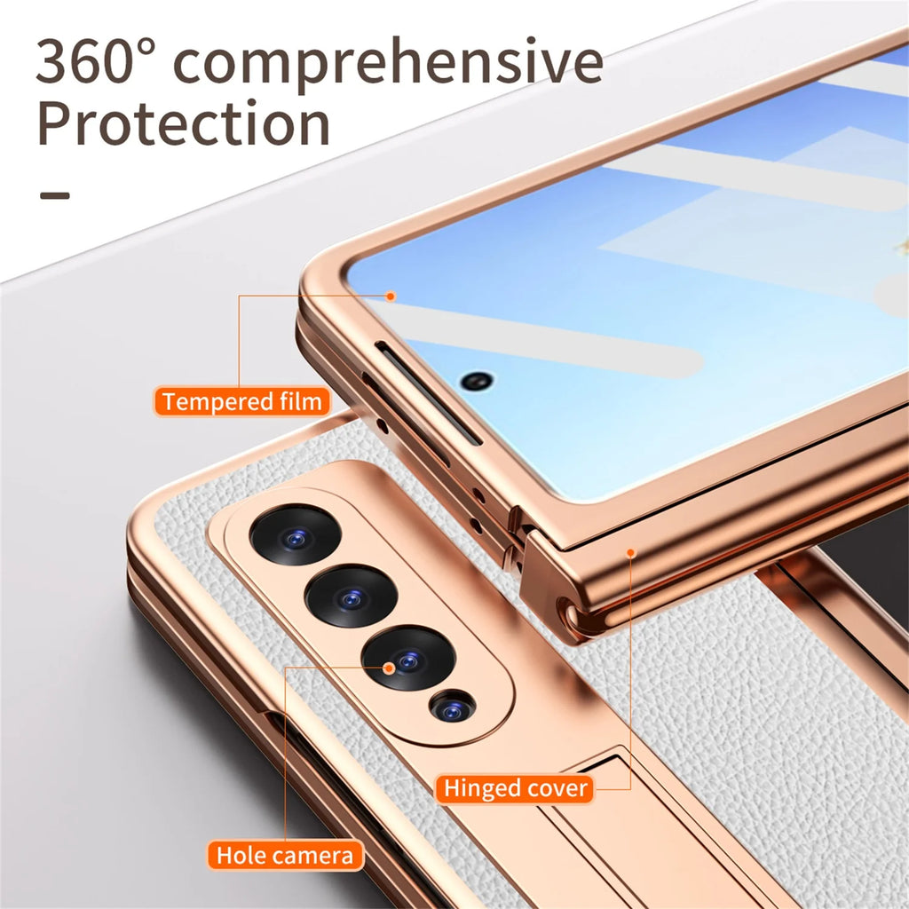 White PU Leather Hard PC Phone Cover with Pen Holder Q5731