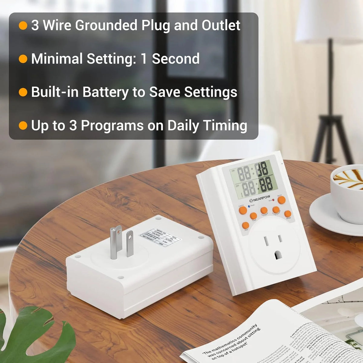Programmable Digital Timer Switch with 3-Prong Outlet, 15A/1800W N6290