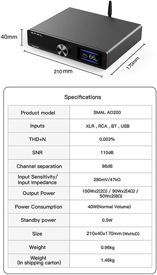 Digital Power Amplifier 150W×150W 2 Channel Desktop Amp with Remote Control E64977