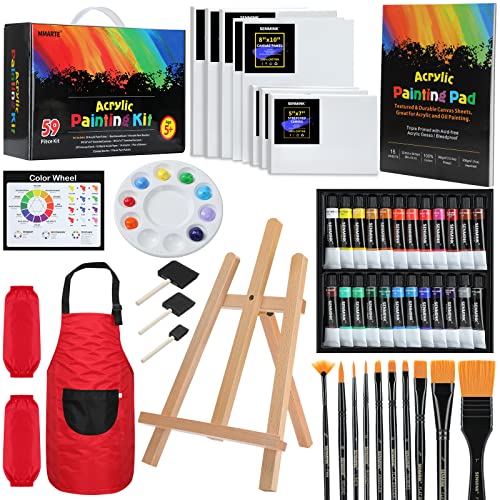59pcs Acrylic Paint Set with 24 Non-Toxic Paints, Easel, Brushes, Canvas F28874