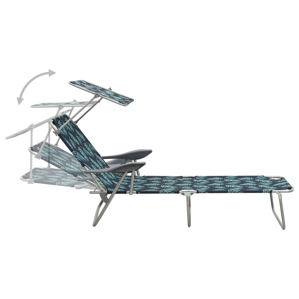 Steel Leaf Print Sun Lounger with Canopy Z14978