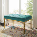 Teal Performance Velvet Bench with Gold Stainless Steel Leg S1361