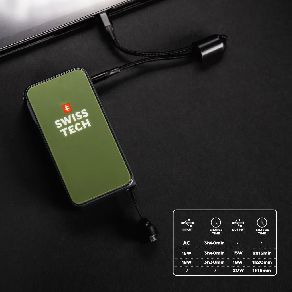 10000 mAh Portable Power Bank with Built-in Charging Cord X156