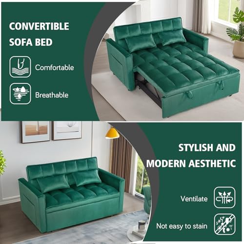 Black Velvet Convertible Sofa Bed with 2 Pillows V12107