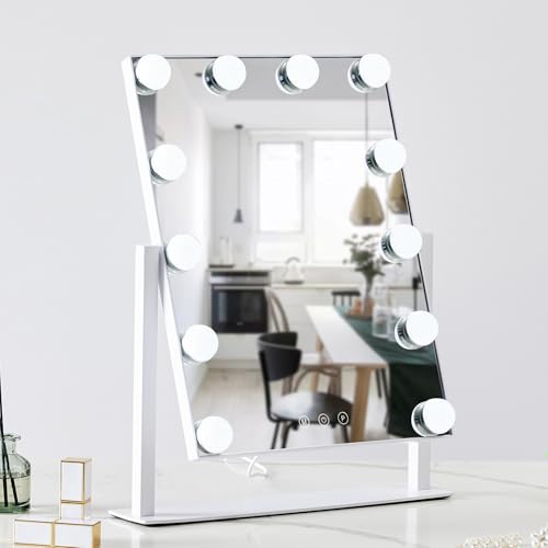 White Hollywood Vanity Mirror with 12 Dimmable Bulbs I9150
