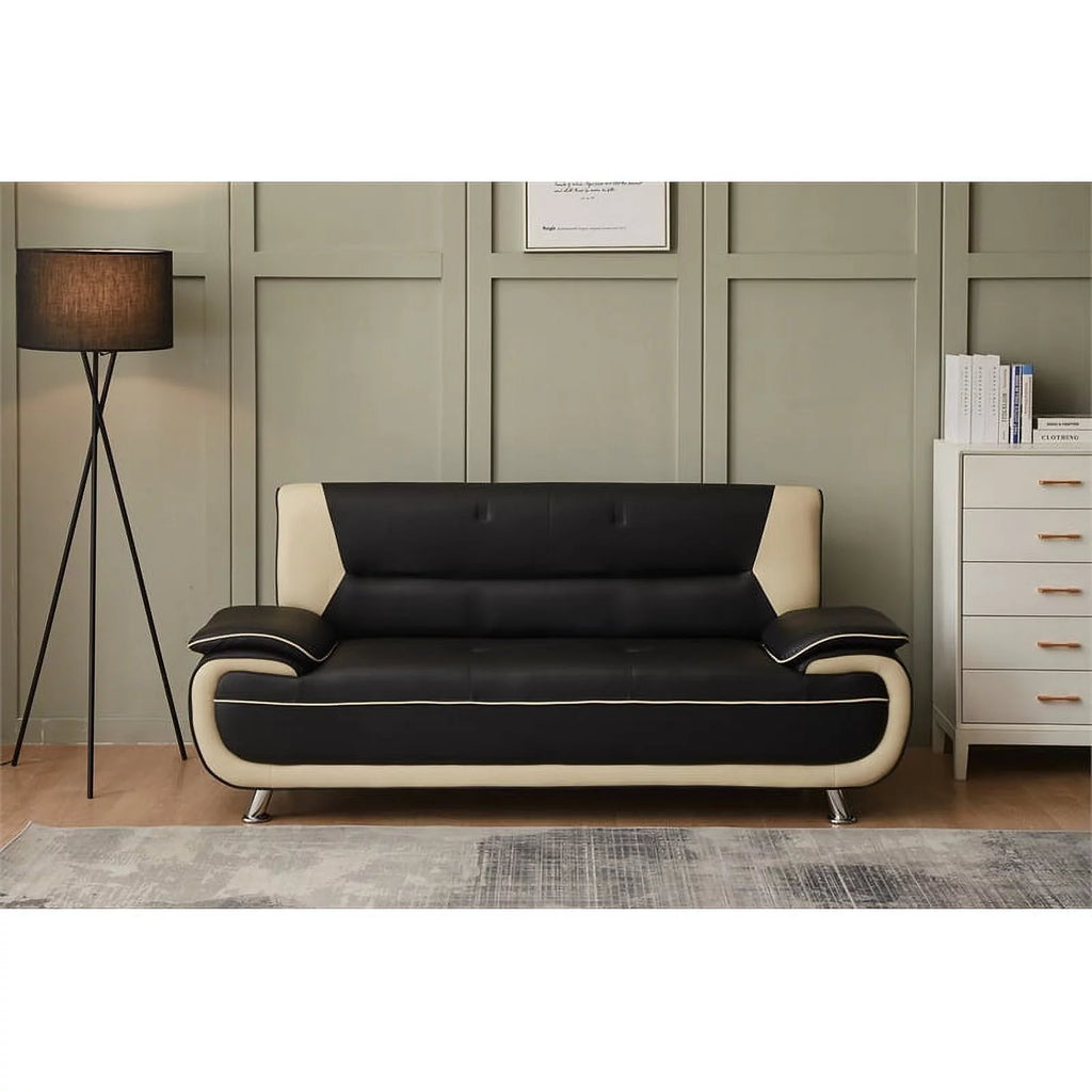 Black & Beige Faux Leather Sofa and Loveseat 2-Piece Set X49736