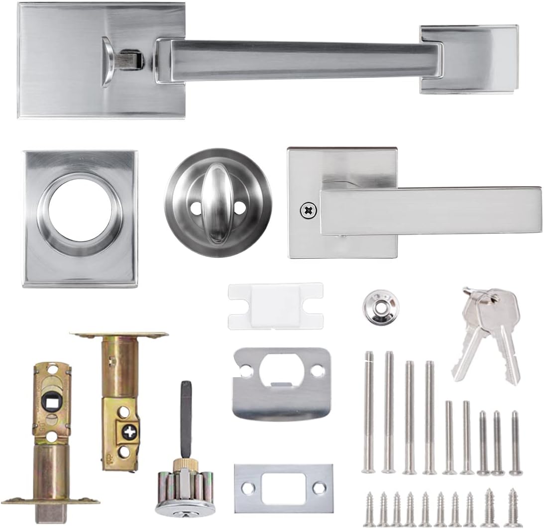 Satin Nickel Entry Handleset with Deadbolt and Lever Handle, Pack of 2 Q59475