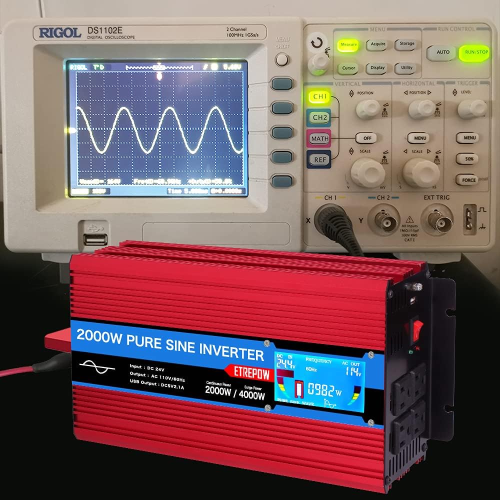 2000 Watt Pure Sine Wave Power Inverter 24V to 110V 120V with LCD Display, Wireless Remote Control, 4 AC Sockets, 2.1A USB Port, Dual Fans W2048