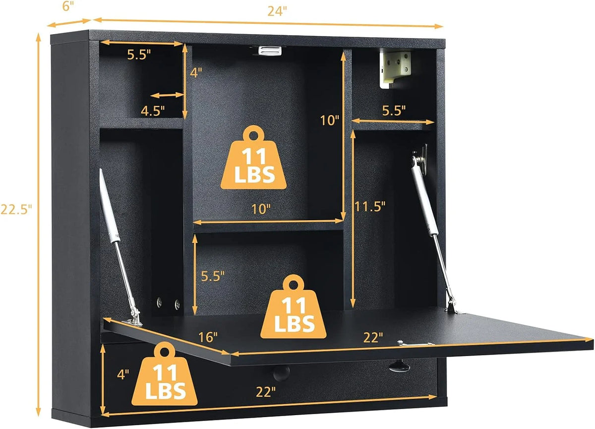 Wall-Mounted Computer Desk with Storage Drawer & Shelves Black P85843