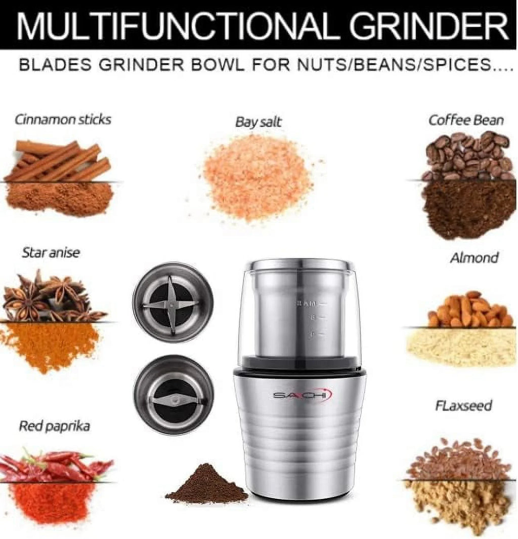 Electric Coffee Grinder Wet And Dry Spice Grinder with 2 Stainless Steel Blades X89593