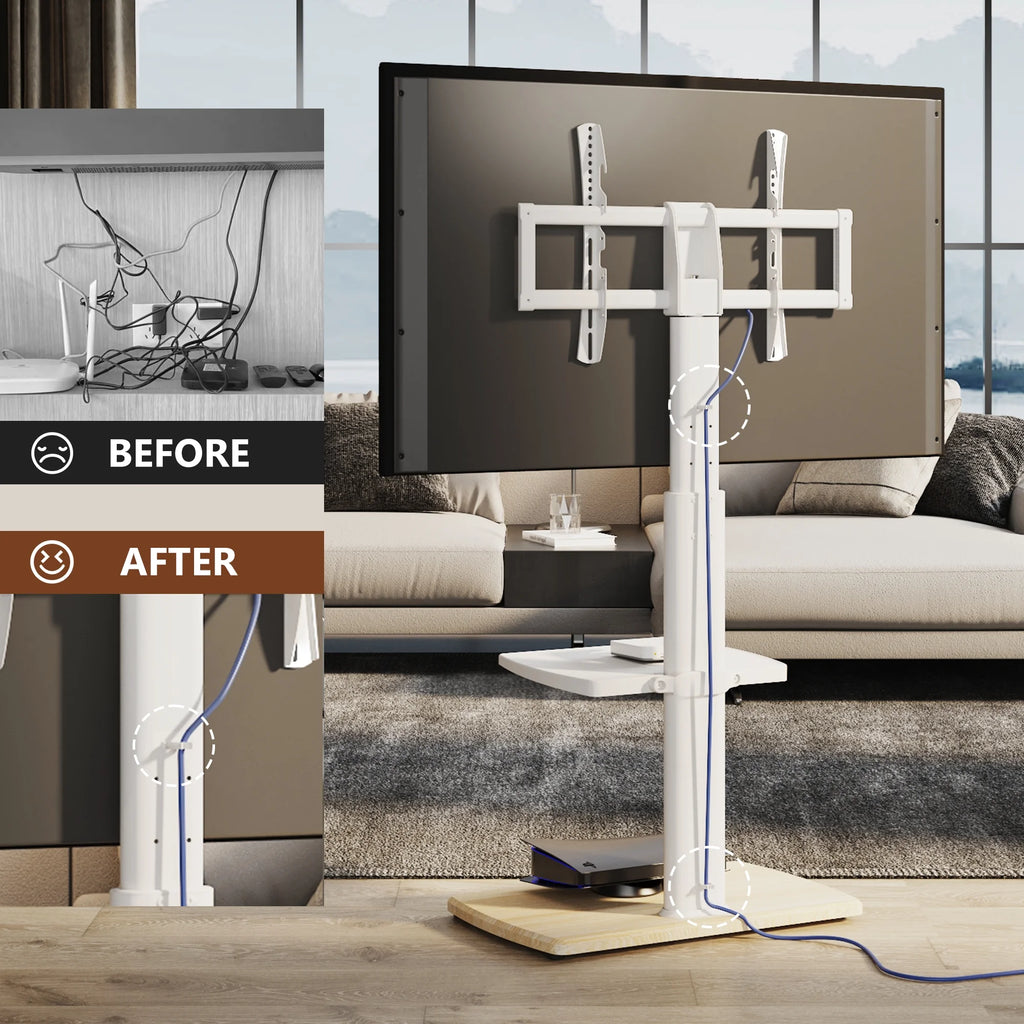 Floor TV Stand for 32-70 Inch Flat or Curved TVs, Height Adjustable, White D560582