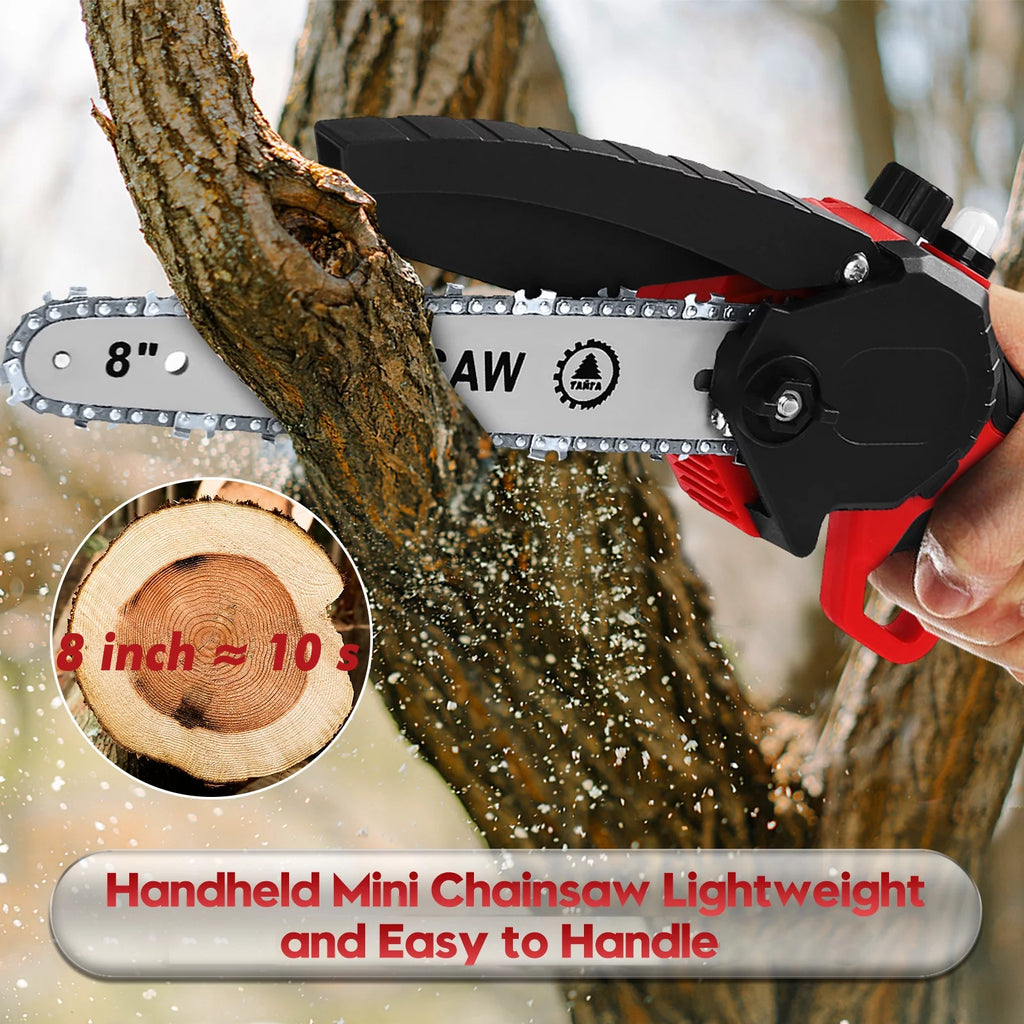 8 inch Cordless Mini Chainsaw with 2 Chains and 3.0Ah Battery G50374