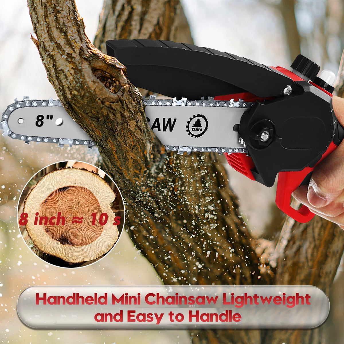 8 inch Cordless Mini Chainsaw with 2 Chains and 3.0Ah Battery G50374