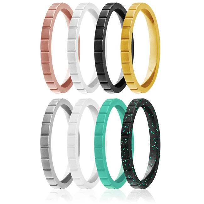 Turquoise Silicone Ring Set V9726