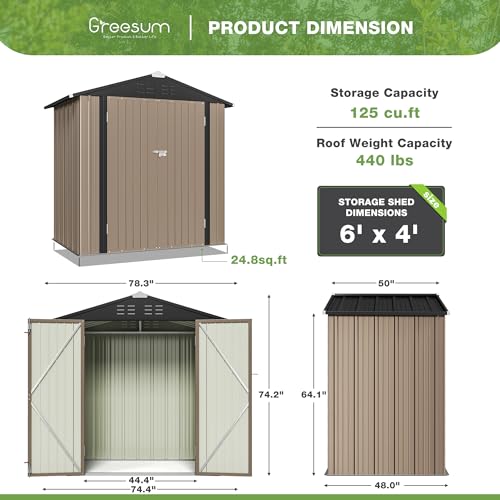 Brown 6 x 8 ft. Metal Outdoor Storage Shed V908