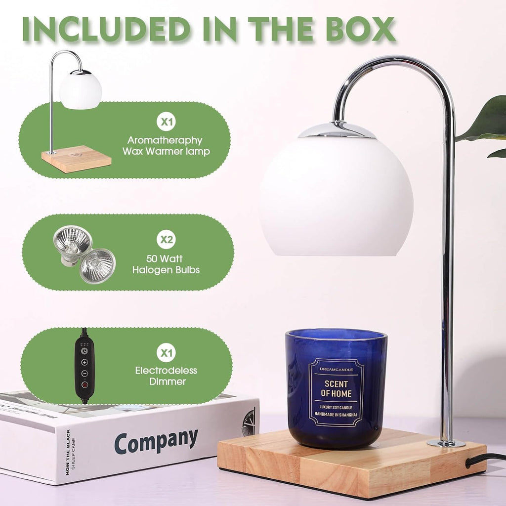 Silver Candle Warmer Lamp with Timer and Glass Lampshade K88940