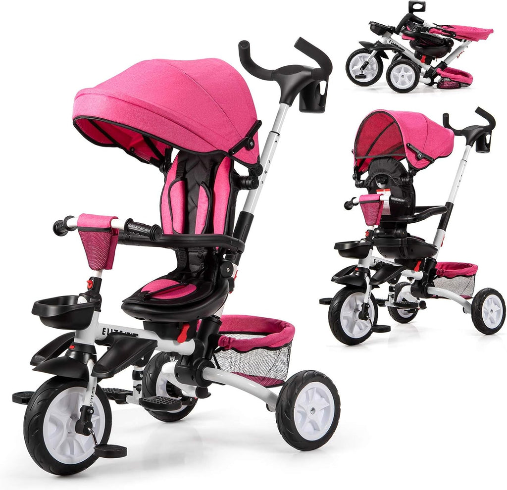 7-in-1 Kids Folding Tricycle with Canopy Black Blue H75569
