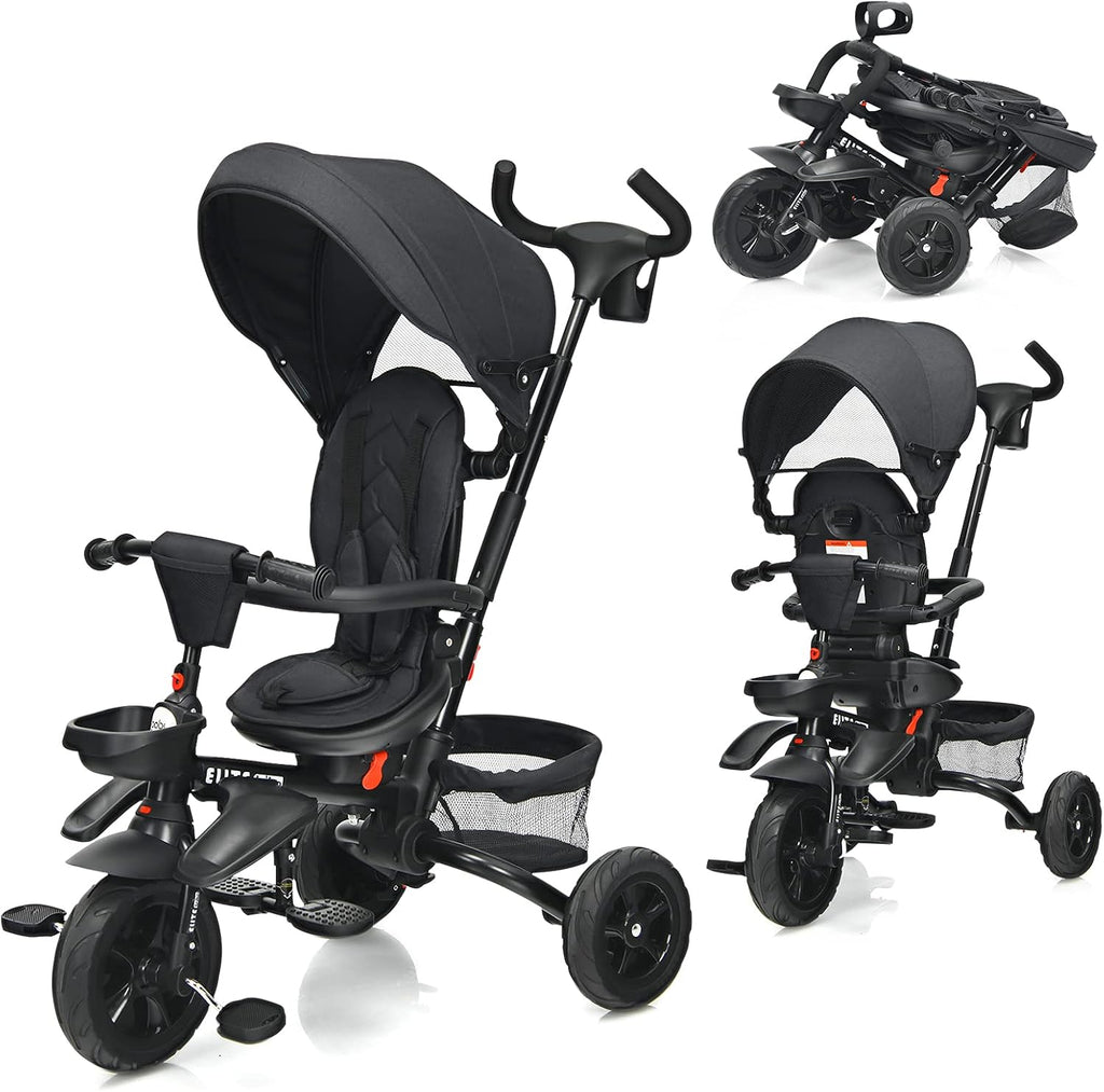 7-in-1 Kids Folding Tricycle with Canopy Black Blue H75569