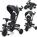 7-in-1 Kids Folding Tricycle with Canopy Black Blue H75569
