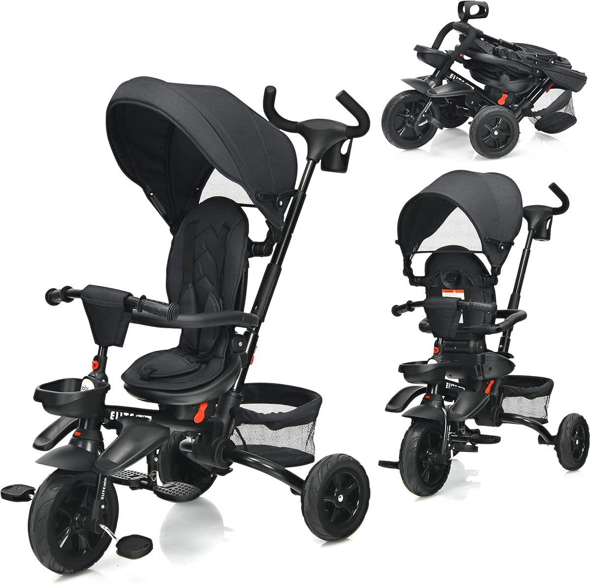 7-in-1 Kids Folding Tricycle with Canopy Black Blue H75569