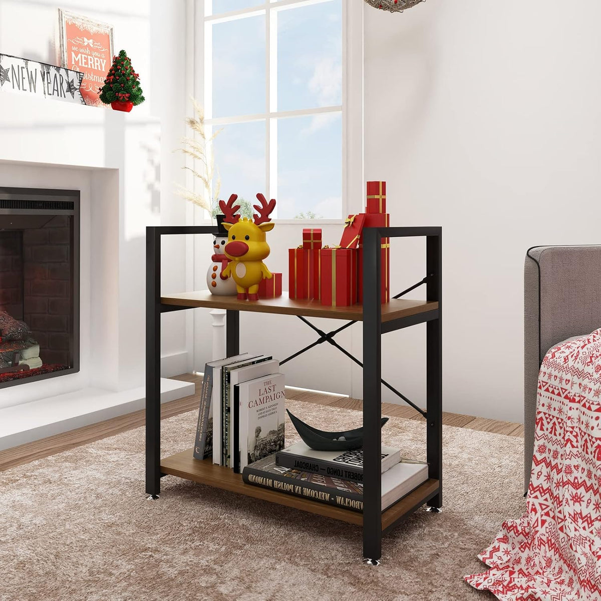 Industrial Style 2 Tier Bookshelf Storage Rack X10465