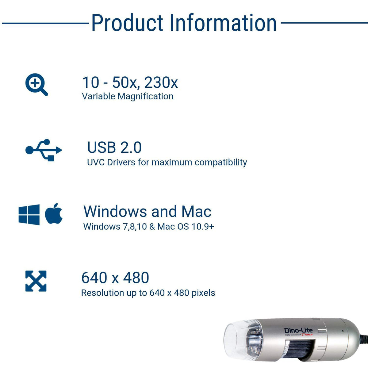 USB Digital Microscope, 10x - 50x, 230x Optical Magnification, 8 LEDs S22510