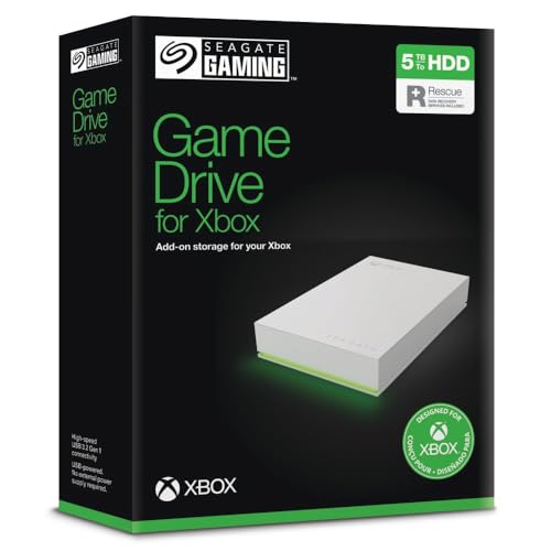 5TB External Hard Drive USB 3.2 Gen 1 RGB LED Lighting White W6954