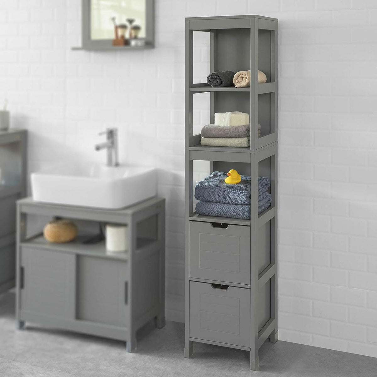 White Floor Standing Bathroom Storage Cabinet with Shelves and Door X954344