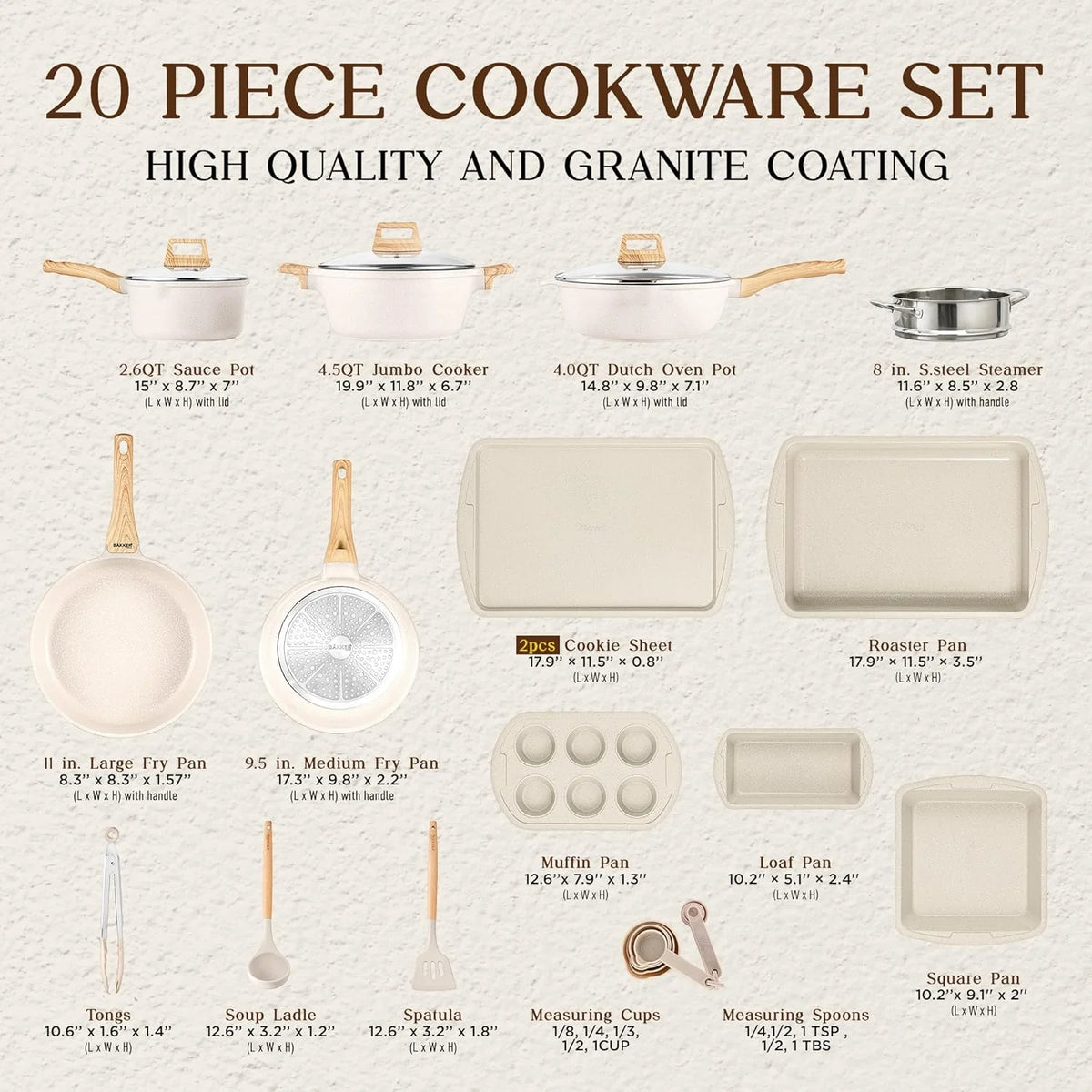 20-Piece Granite Non-Stick Kitchen Cookware Set C640