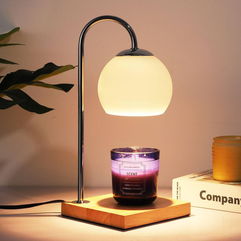Silver Candle Warmer Lamp with Timer and Glass Lampshade K88940