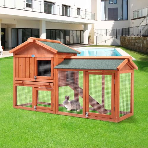 Orange Wooden Rabbit Hutch with Removable Tray & Ramp E8624