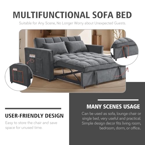 Black Velvet Convertible Sofa Bed with 2 Pillows V12107